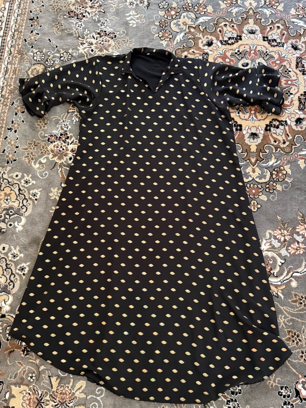 Black Shift Dress with Gold Dot Print